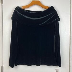 Talbots Black Velvet Off the Shoulder Stretch Top Petite PS Romantic Mob‎ Wife